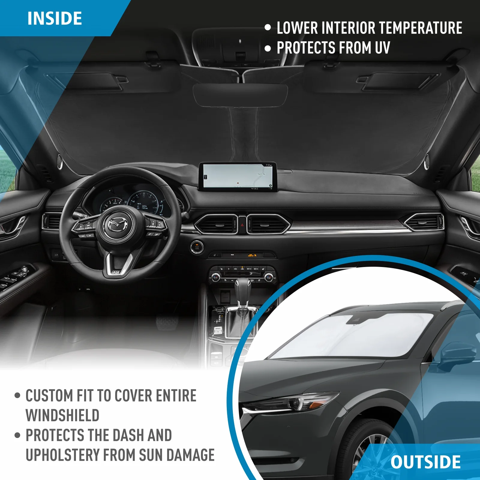 CLIM ART Windshield Sun Shade for Mazda CX-5 2017-2024 - Custom-Fit Foldable Car Sun Shade - Car Sunshade - Vehicle Sun Protector - Front Auto Windshield Cover, Car Windshield - WS4005