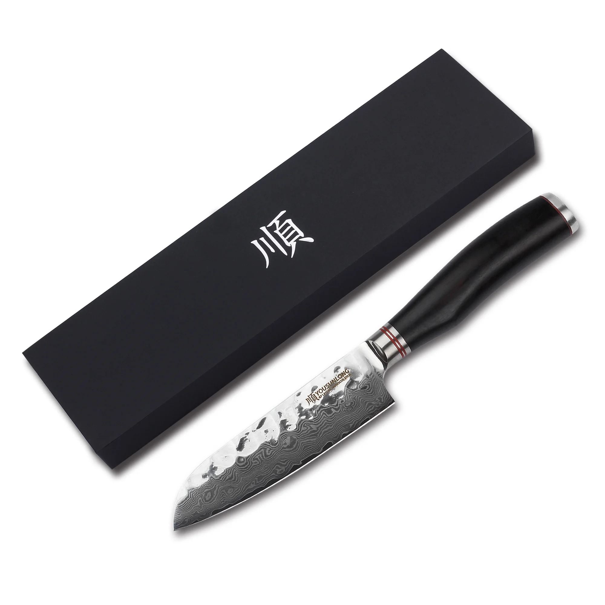 YOUSUNLONG Santoku Knife 5 Inch - Japanese Hammered Damascus Steel Cutlery Kitchen Knife