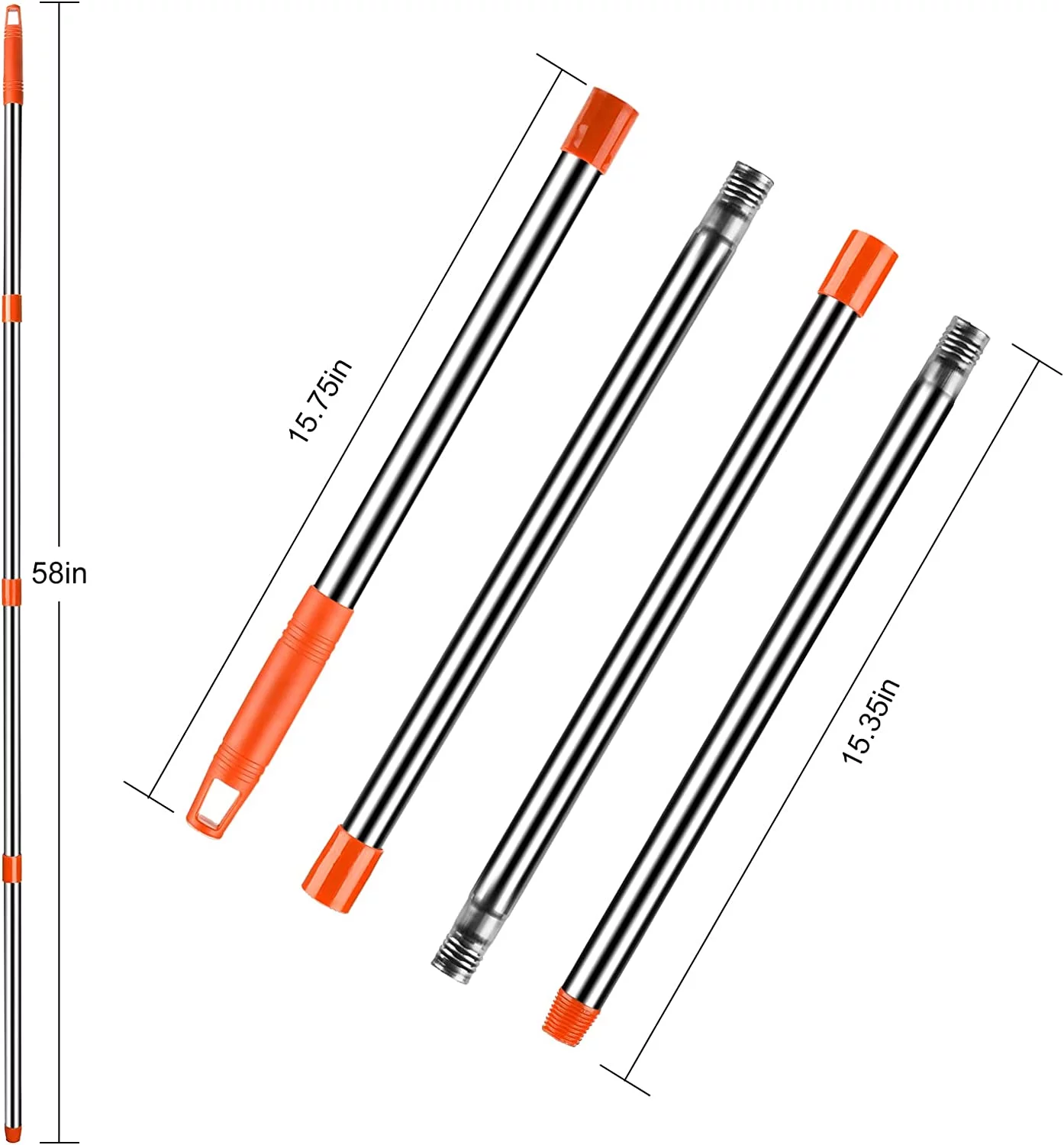 Spin Mop Replacement Handle For O-ceda Easywring 1 Tank Mop System, 4-Section 2.5-to-5 Foot Mop Replacement Stick For Triangle Spin Mop Base, Orange