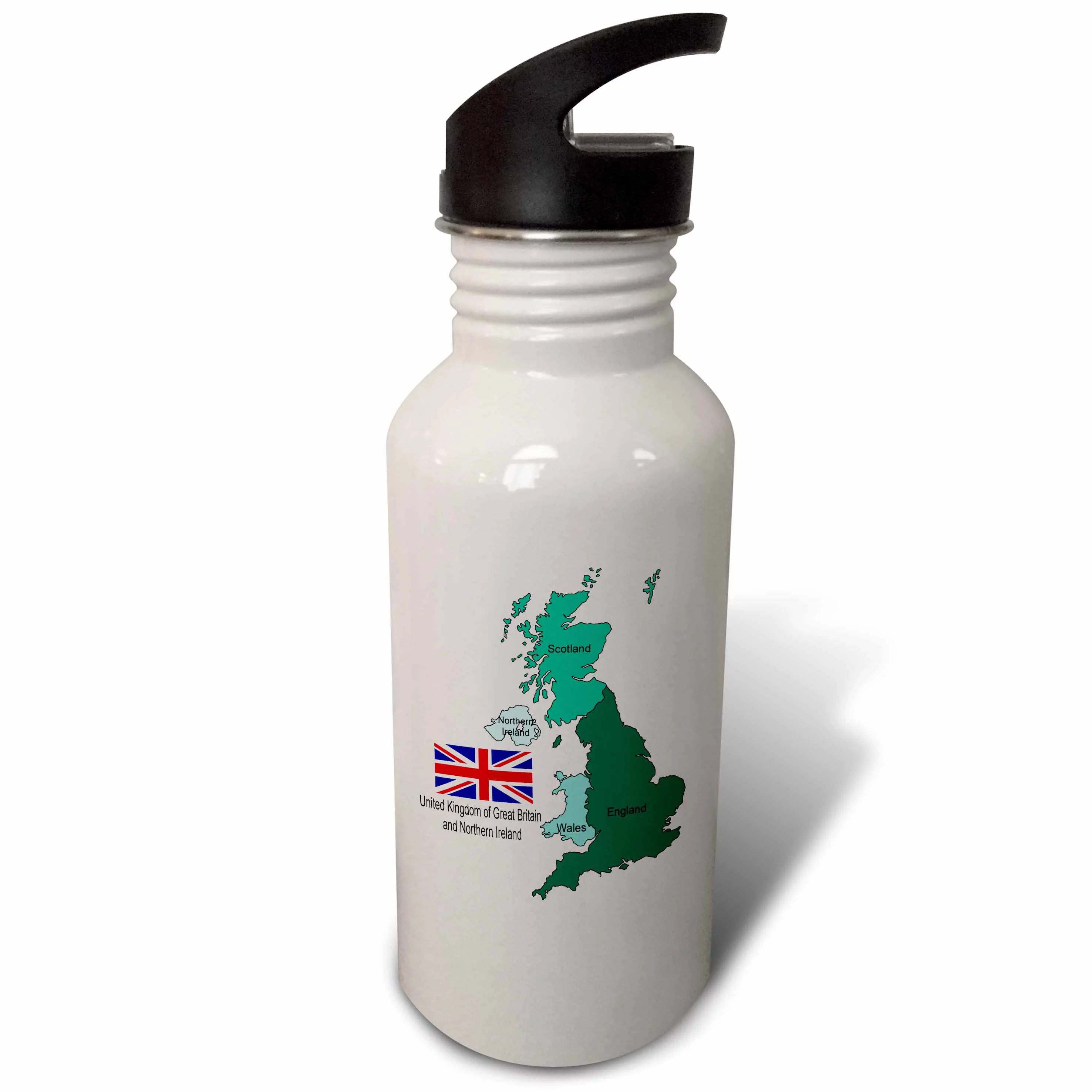 Flag and map of United Kingdom of Great Britain and Northern Ireland 21 oz Sports Water Bottle wb-165731-1