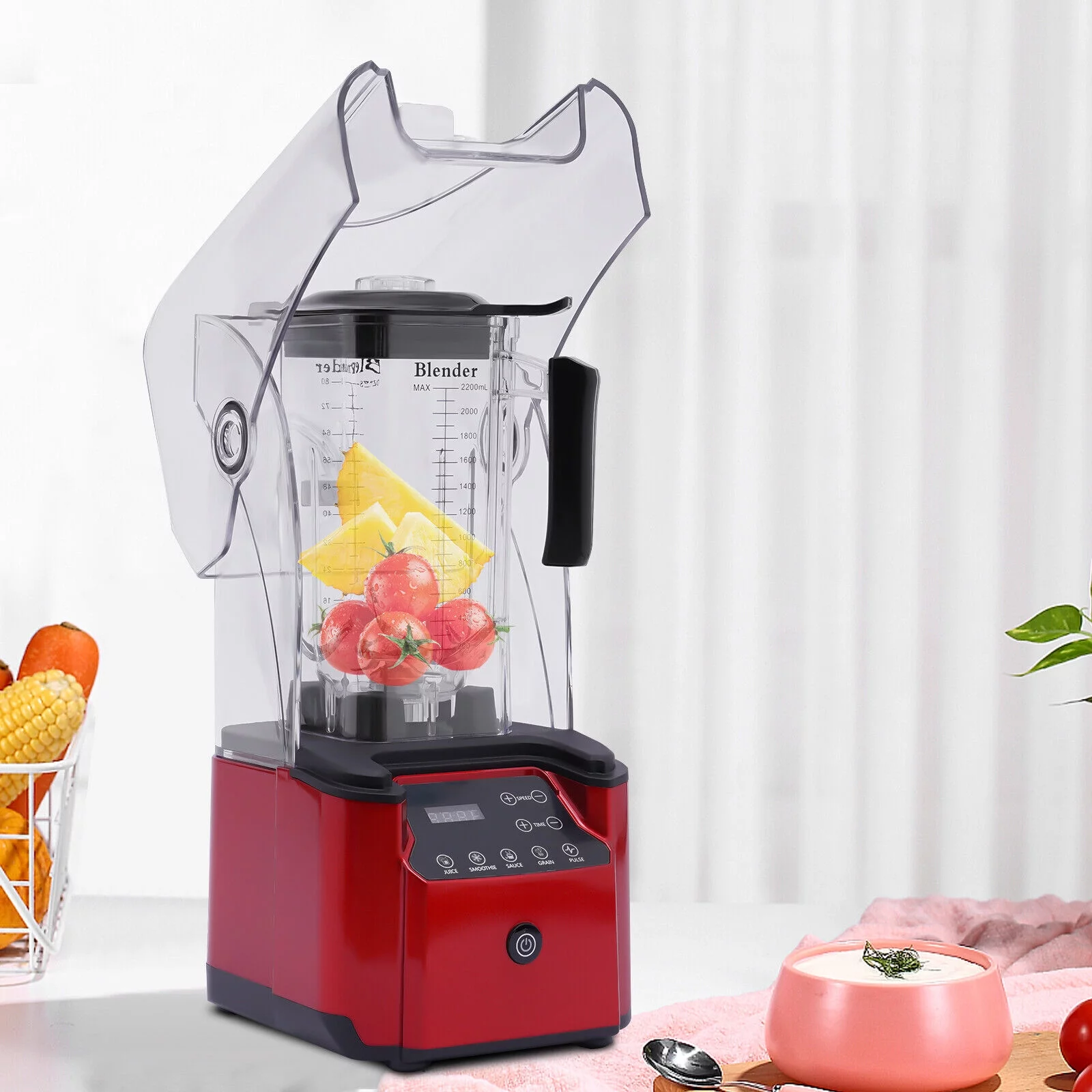 Miumaeov 2.2L 2200W Electric Countertop Soundproof Blender Commercial Fruit Juice Smoothie Maker Mixer