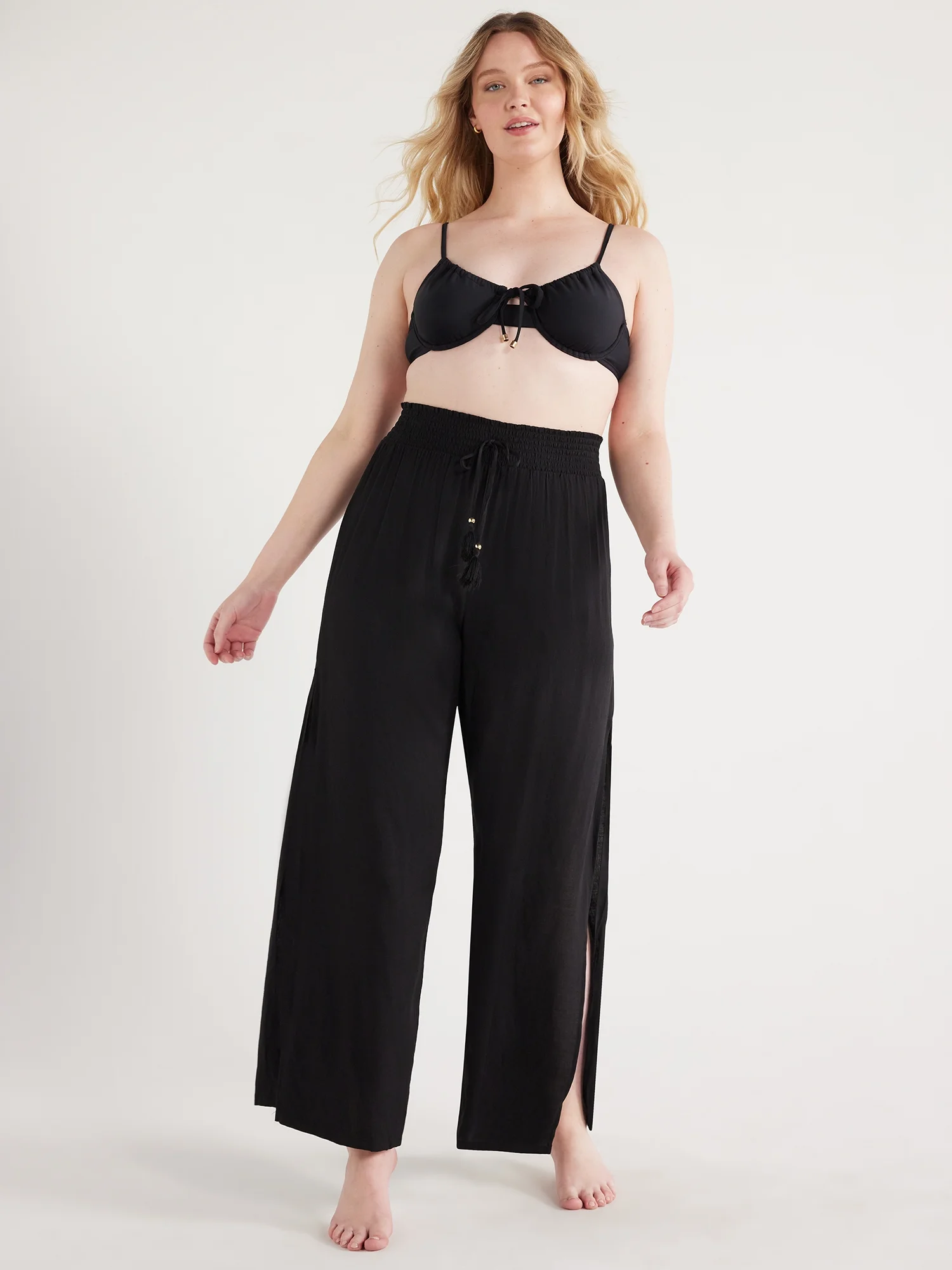 Time and Tru Women's and Women's Plus Smocked Coverup Pants, Sizes S-3X