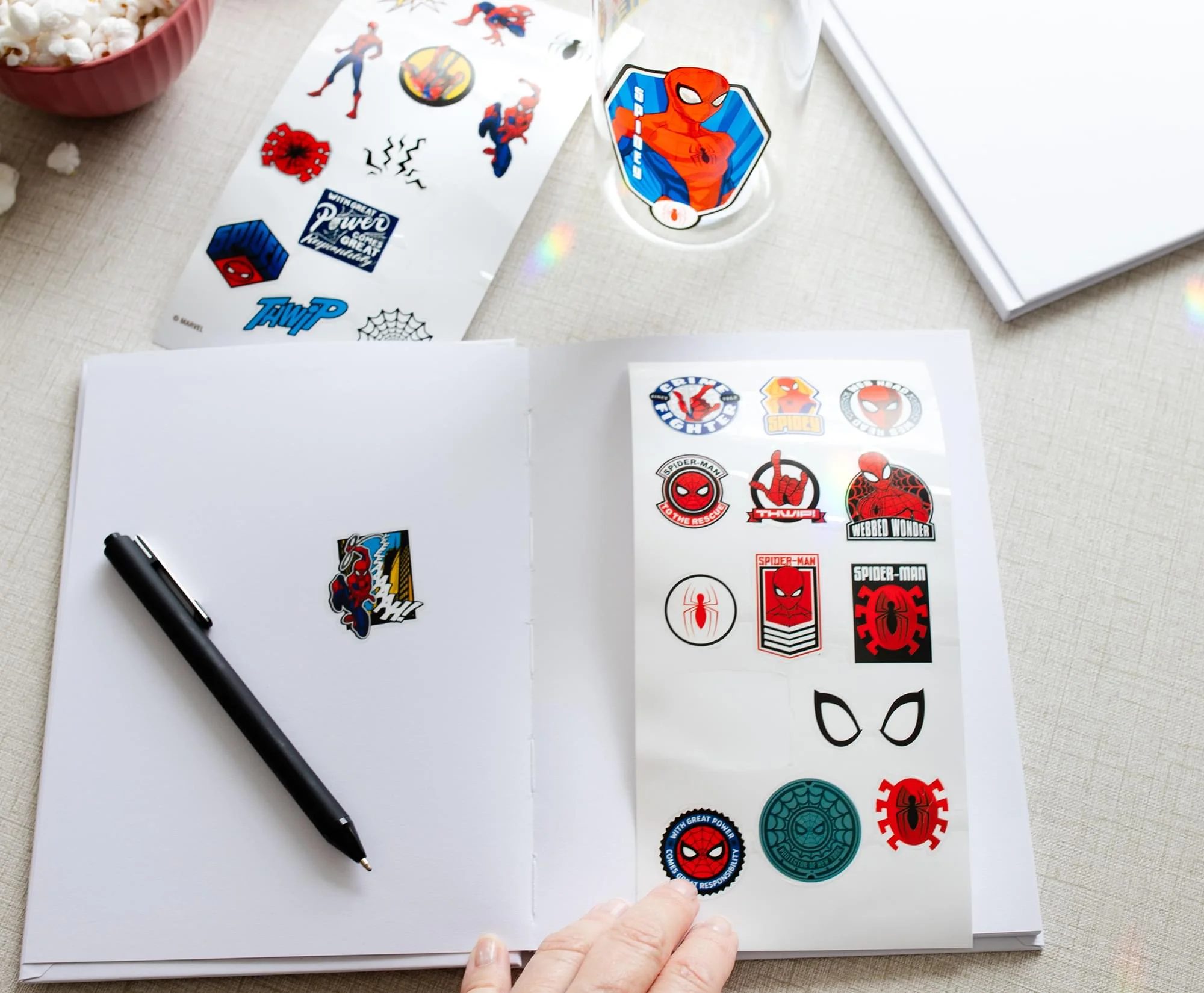 Marvel Comics Spider-Man Hinged Handle Plastic Water Bottle and Sticker Set