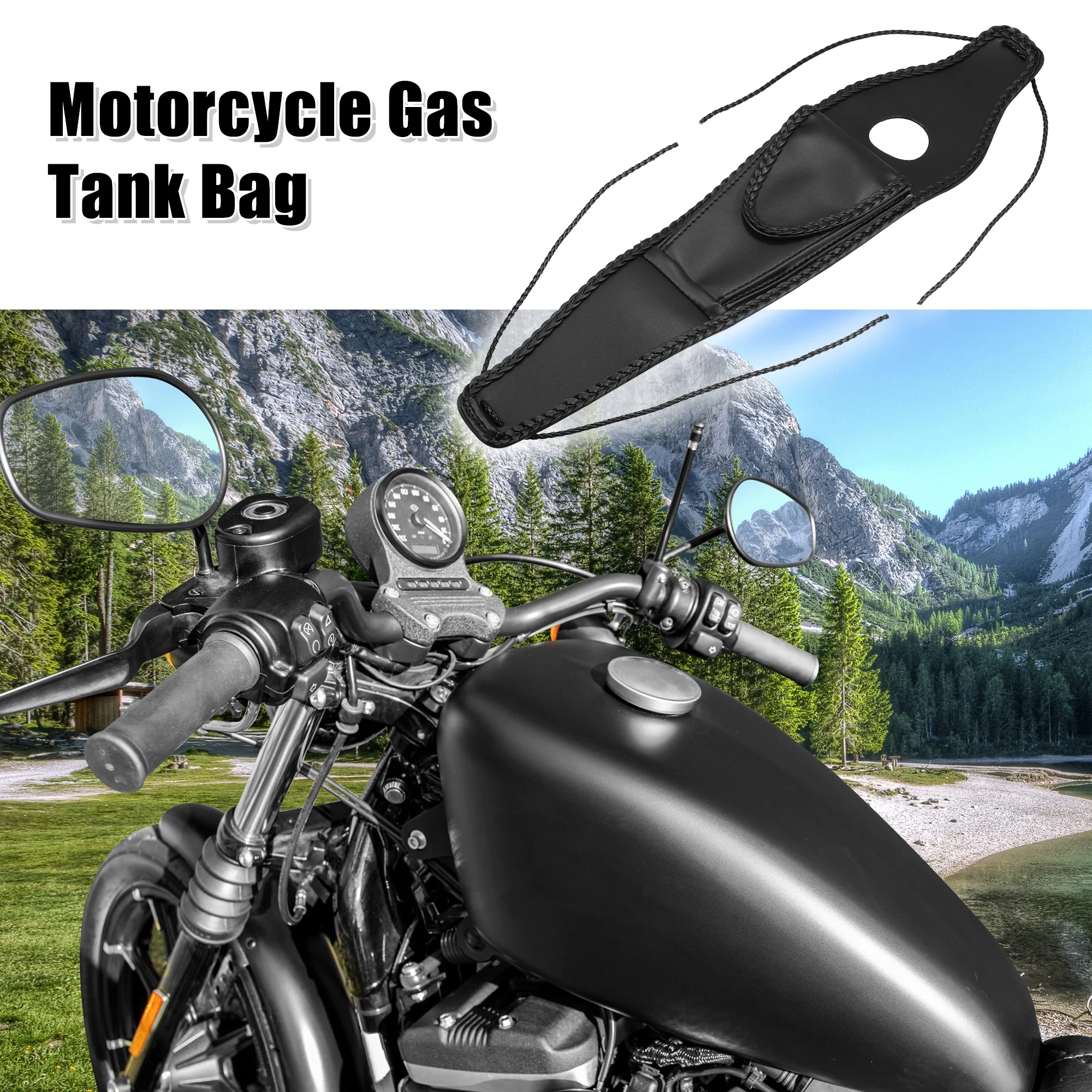 Unique Bargains Motorbike Gas Tank Bag Console Center Pouch Bag for Harley Sportster XL 883 1200 48 Braided Trim Black