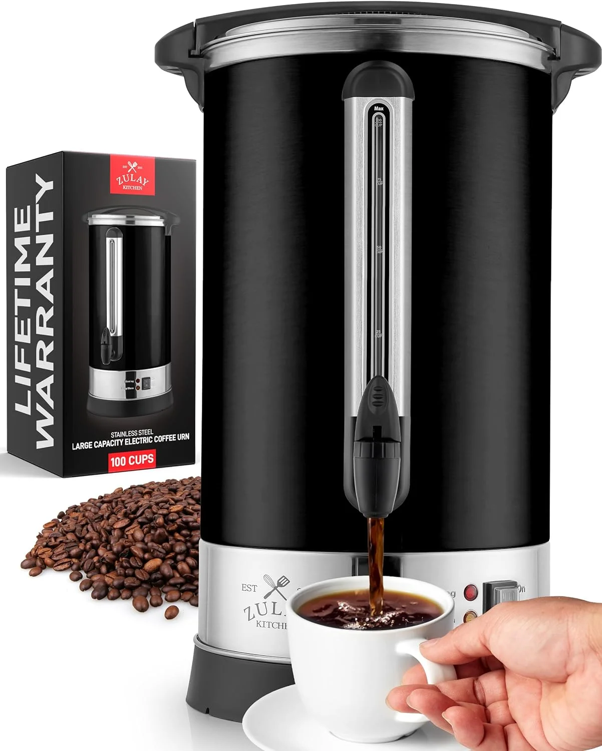 Commercial Coffee Urn - 100 Cup Hot Beverage Dispenser - BPA-Free Commercial Coffee Maker - Hot Water Urn for Catering - Easy Two Way Dispensing - Hot Drink Dispenser