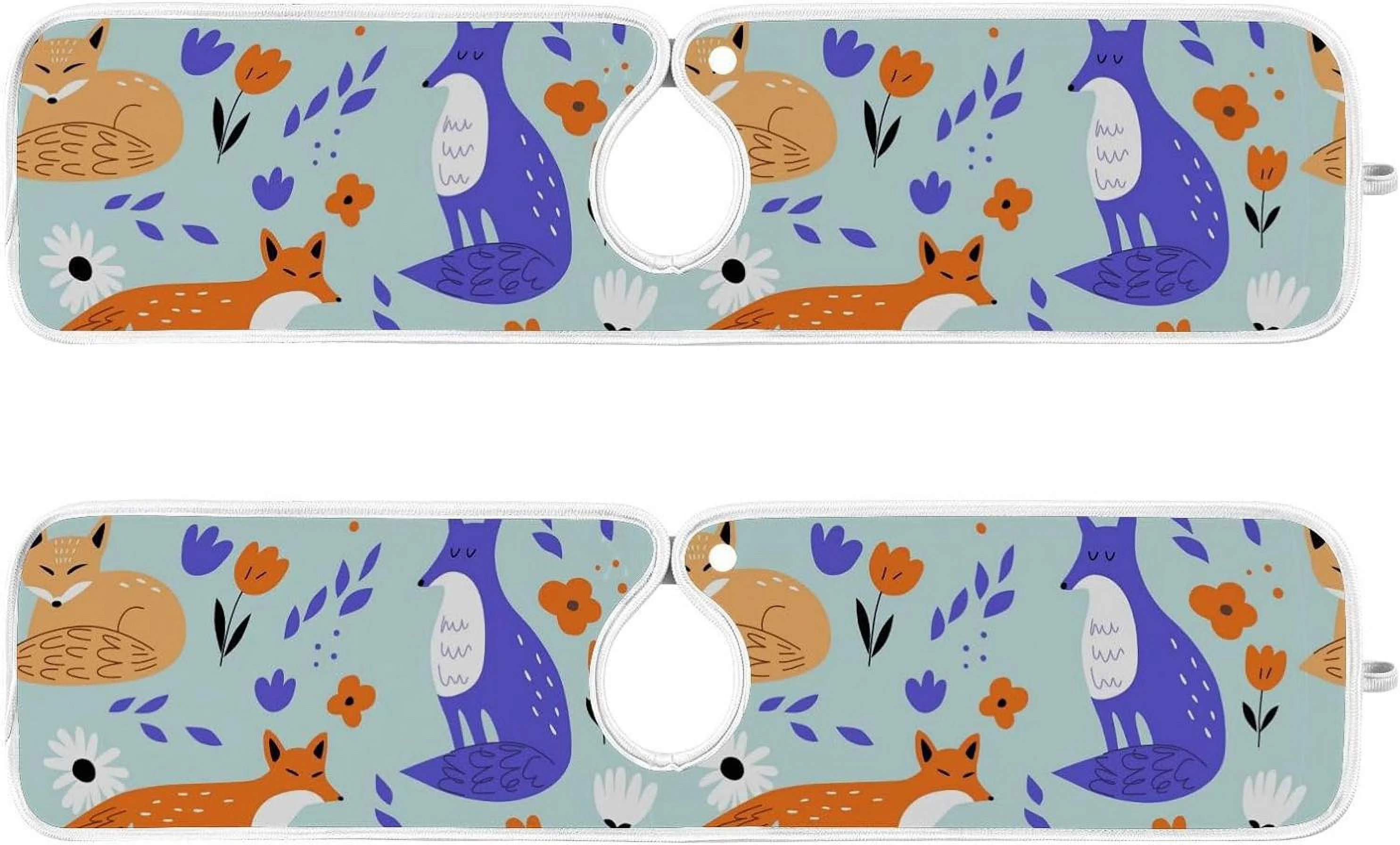 Coolnut 2 Pack Faucet Mats Splash Guard for Kitchen Sink,Nursery Cute Foxes 23x5 Inch Super Absorbent Microfiber Sink Protector Mat, Kitchen Sink Mat Machine Washable Kitchen Sink Accessories