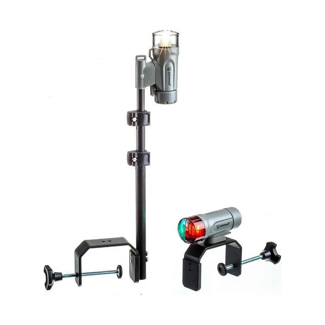 Attwood 14194-7 Gray C-Clamp Mount Portable LED Navigation Light Kit With Telescoping Pole