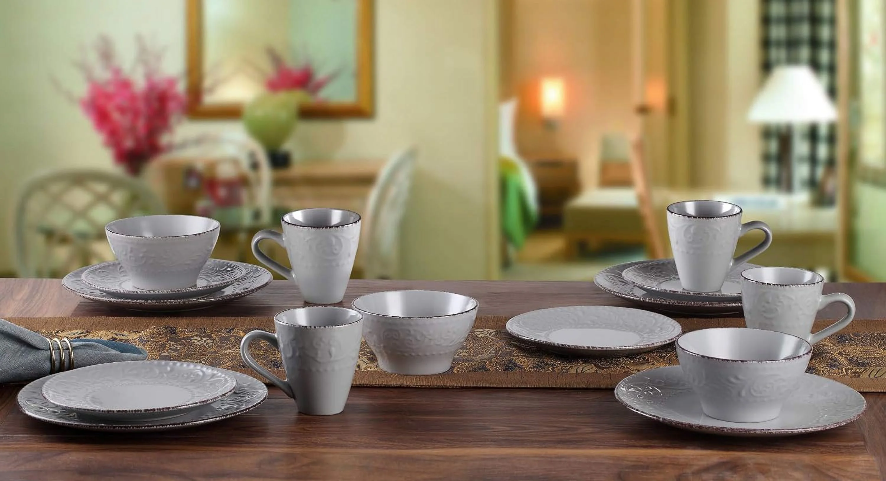 LH527 Dinnerware Set For Entertaining, One Size, Gray