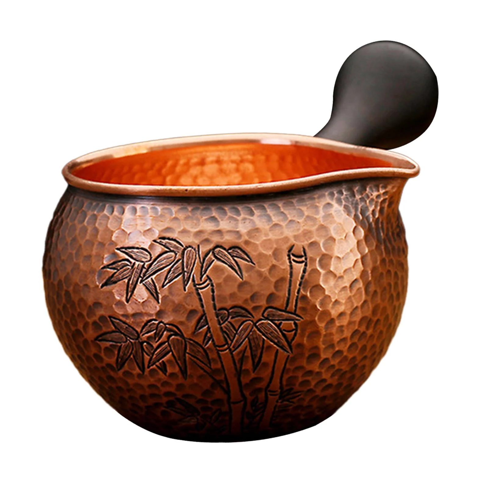 kowaku Copper Creamer Pitcher Milk Pitcher Milk Jug Mini Carafe Coffee Mug and Pouring Spout Multipurpose Latte Espresso Milk Pourer Bamboo