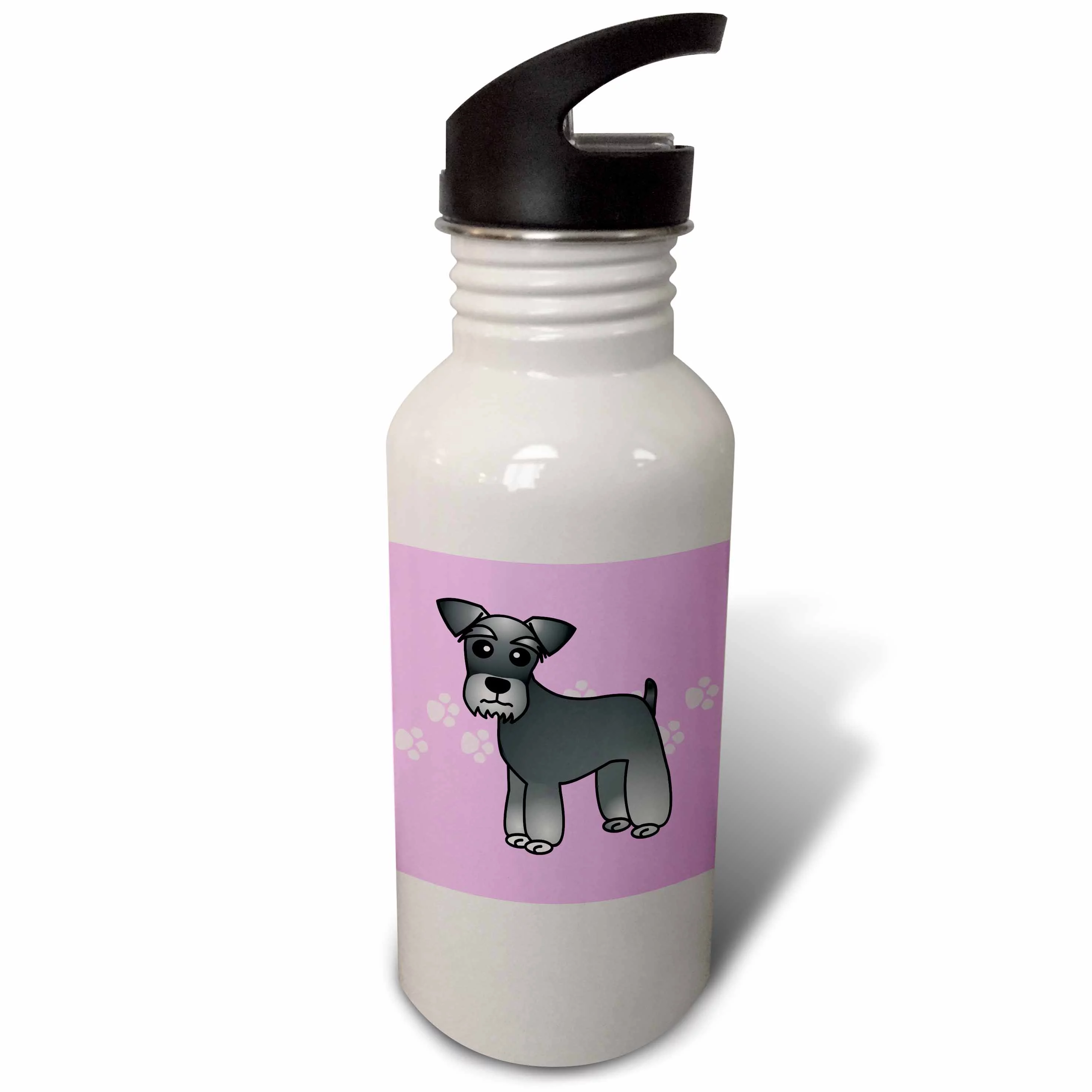 Cute Miniature Schnauzer Banded Coat (Salt and Pepper) - Cartoon Dog - Pink with Pawprints 21 oz Sports Water Bottle wb-40883-1