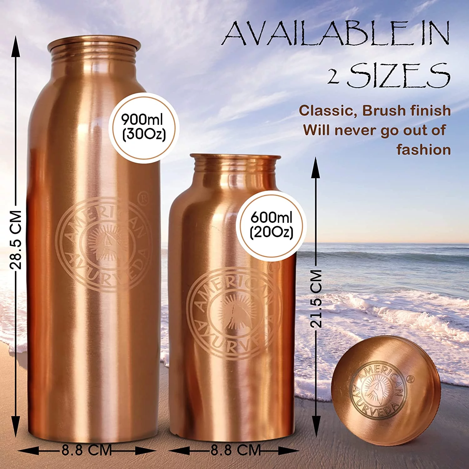 100 Pure Copper Water Bottle Joint Free, Leak Proof, Tumbler, Flask, Yoga, Health Benefits, Natural Alkaline Water, 900ml/30 Oz