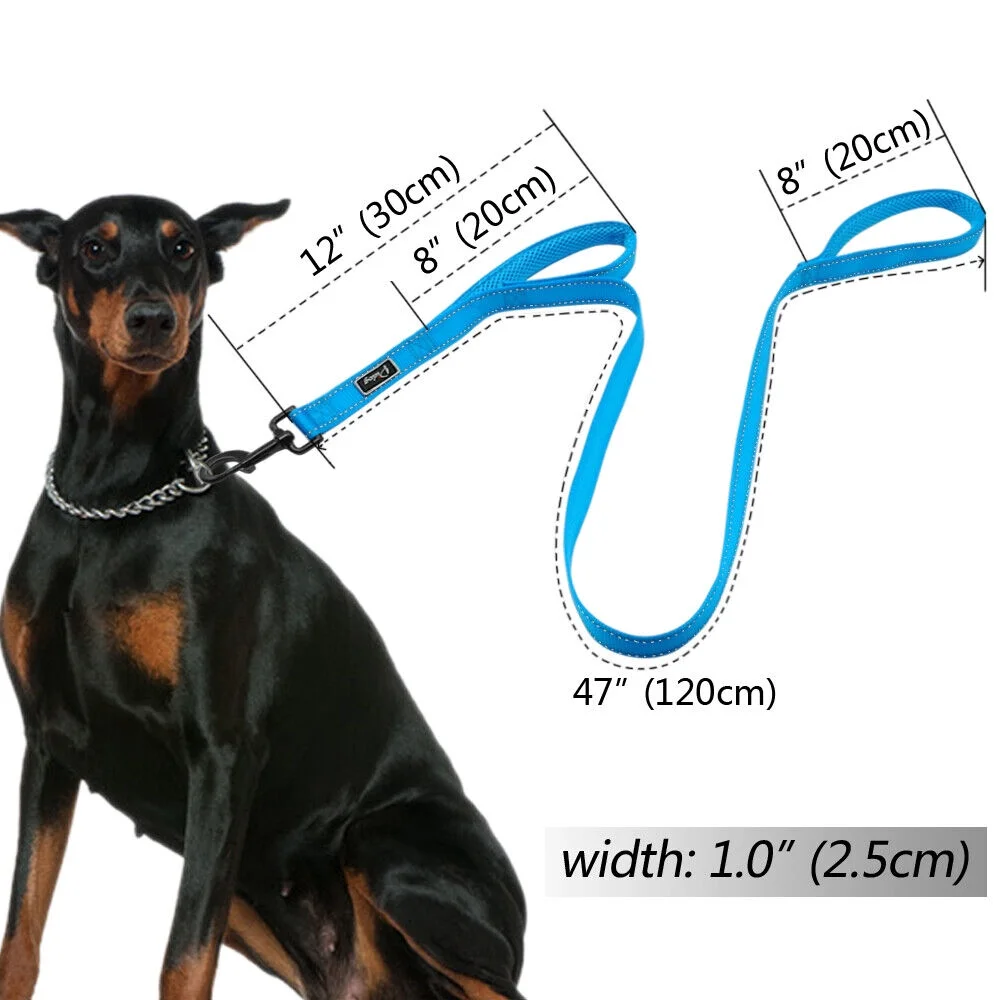 4ft Reflective Nylon Dog Leash with 2 Dual Handles Traffic Control Walking Leads