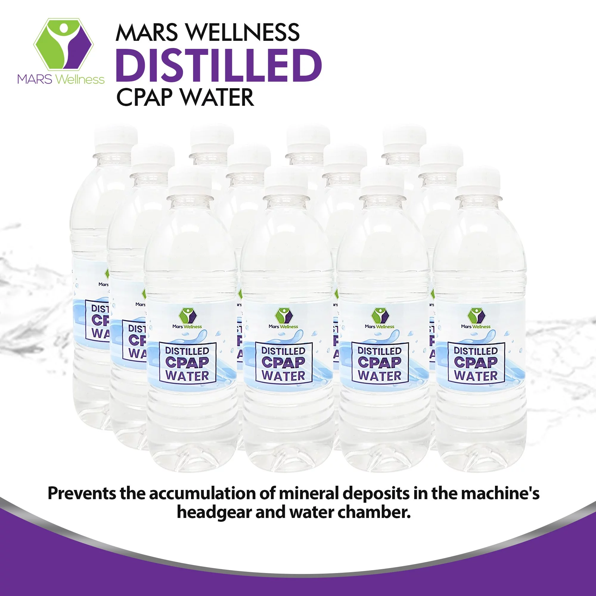 Mars Wellness Distilled Water for CPAP Machines - 16.9oz Bottles - 12 Pack