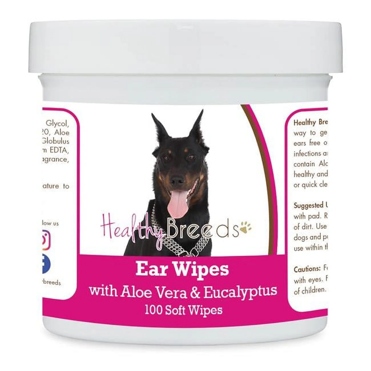 Beauceron Ear Cleaning Wipes with Aloe & Eucalyptus for Dogs - 100 Count