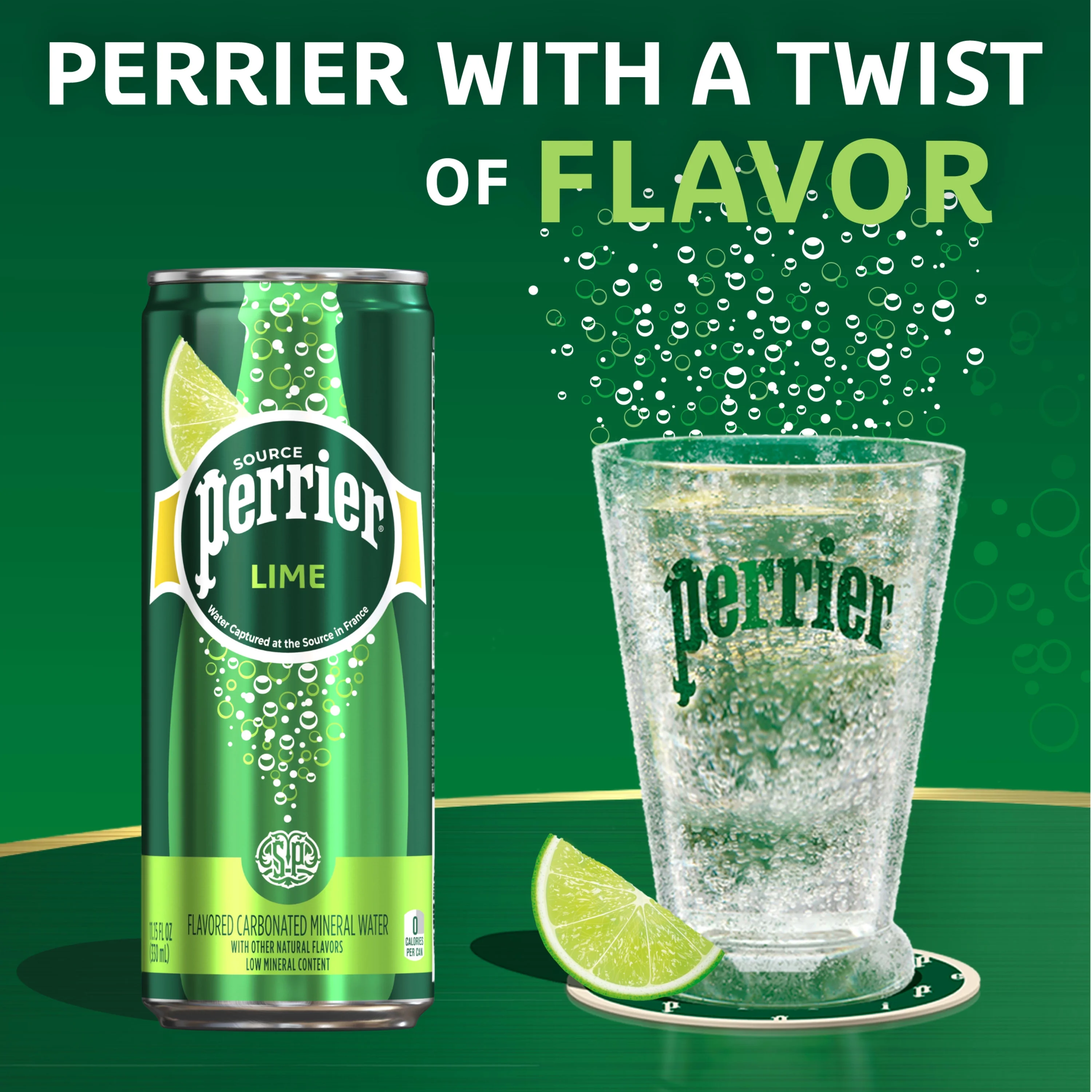 Perrier Lime Flavored Sparkling Mineral Water, 267.6 fl oz, 24 Pack Cans