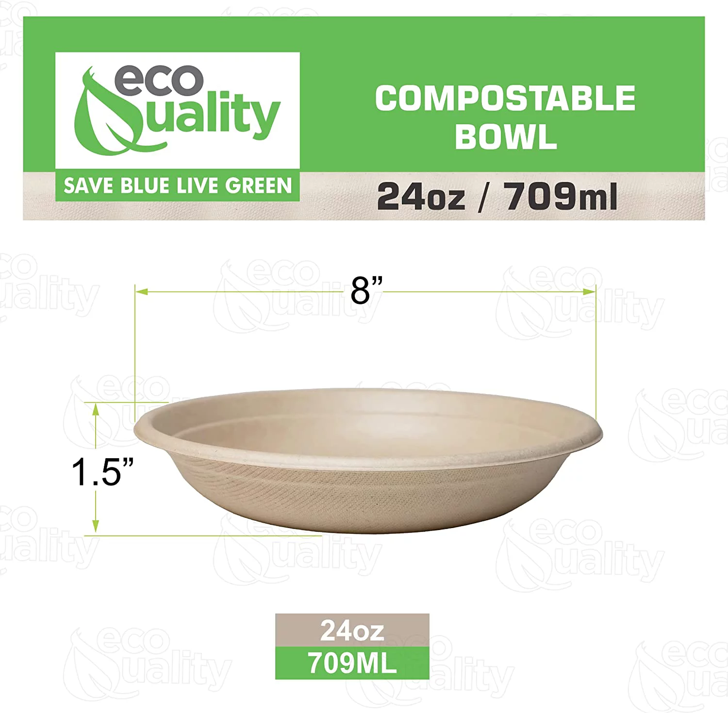 25 Pack 24 oz Round Disposable Compostable Paper Bowls Heavy-Duty, Eco-Friendly Natural Bagasse Unbleached, Heat Resistant, 100% Biodegradable Salad Bowls Alternative to Plastic