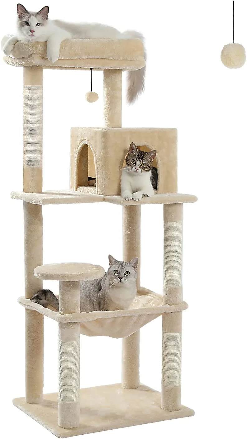 Cat Tree for Large Cats Adult with Metal Plush Big Hammock, 56.3