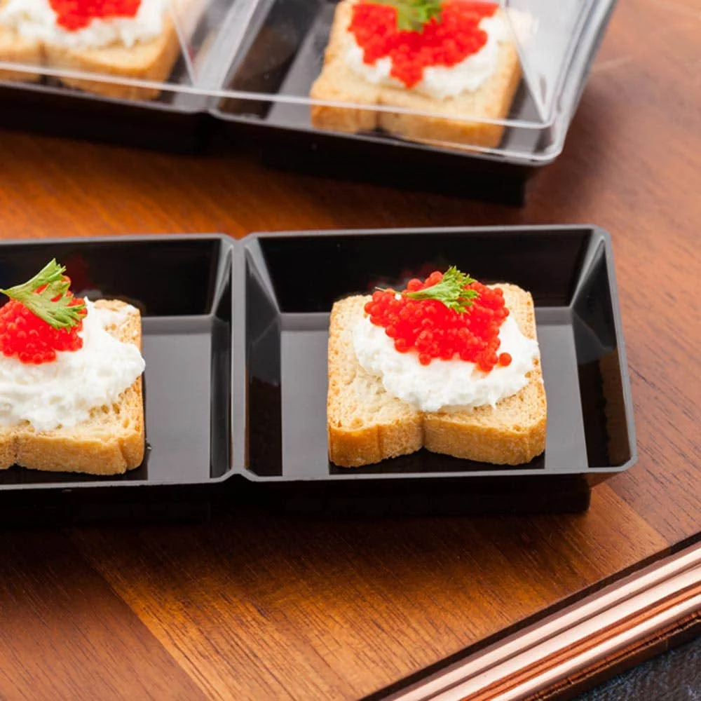 Rectangle Black Plastic Terzetto Mini Plate - 3 Compartments - 7 1/2