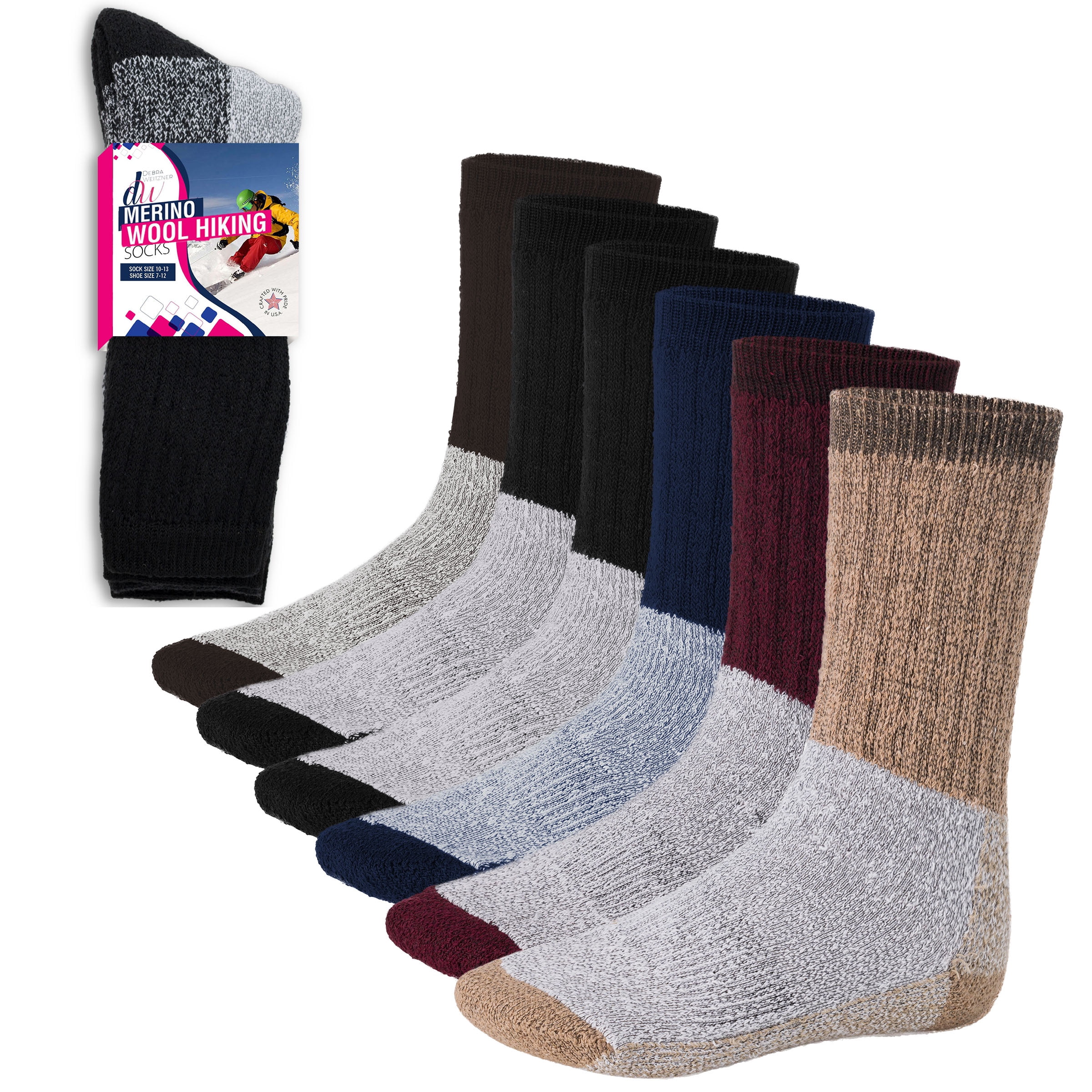 Thermal Socks Merino Wool Socks For Women and Men - 6 Pairs of Extra-Mens Warm Socks, Winter Socks, Hiking Socks, Boot Socks by Debra Weitzner