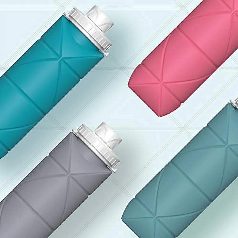 SPECIAL MADE Collapsible Water Bottles Leakproof Valve Reusable BPA Free Silicone Foldable Water Bottle for Gym Camping Hiking Travel Sports Lightweight Durable 20oz (4 color mix 1nd version)