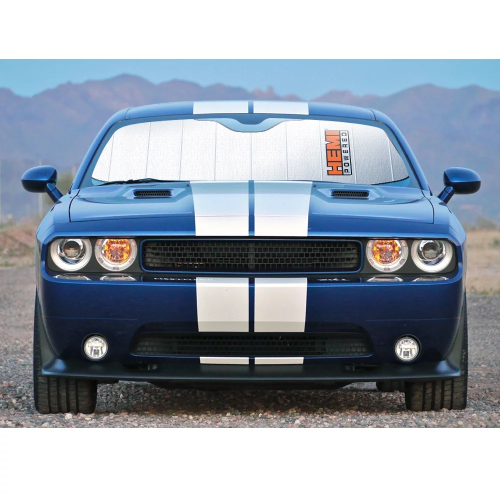 HEMI Powered Logo Universal Fit Enforced Stand-Up Auto Windshield Sun Shade at Standard Size 54