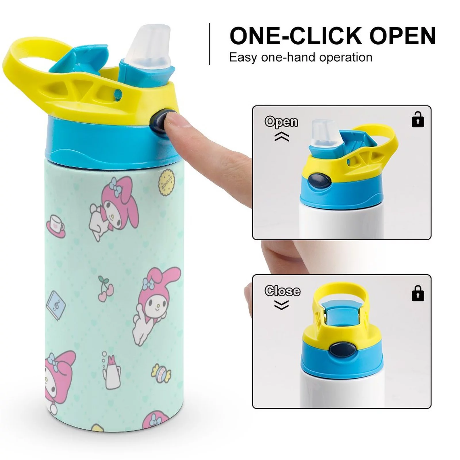 My Melody Rabbits Children's Water Bottle Vacuum Insulated Stainless Steel Cup With Straw Toddler Thermoses