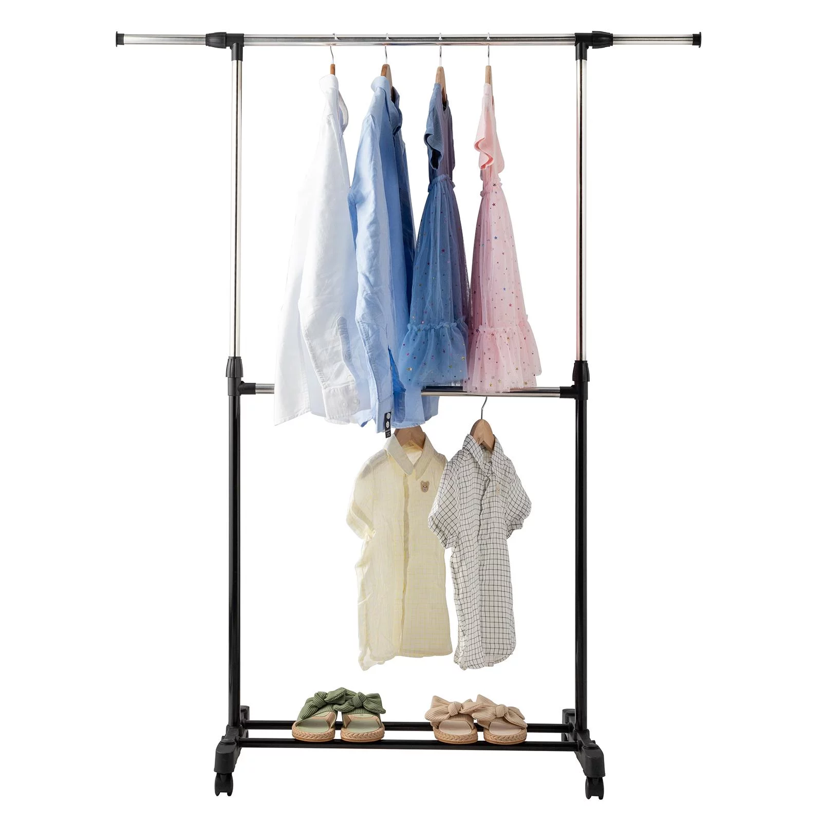 Ktaxon  Adjustable Rolling Clothes Rack Single Rail Hanging Garment Bar Heavy Hanger