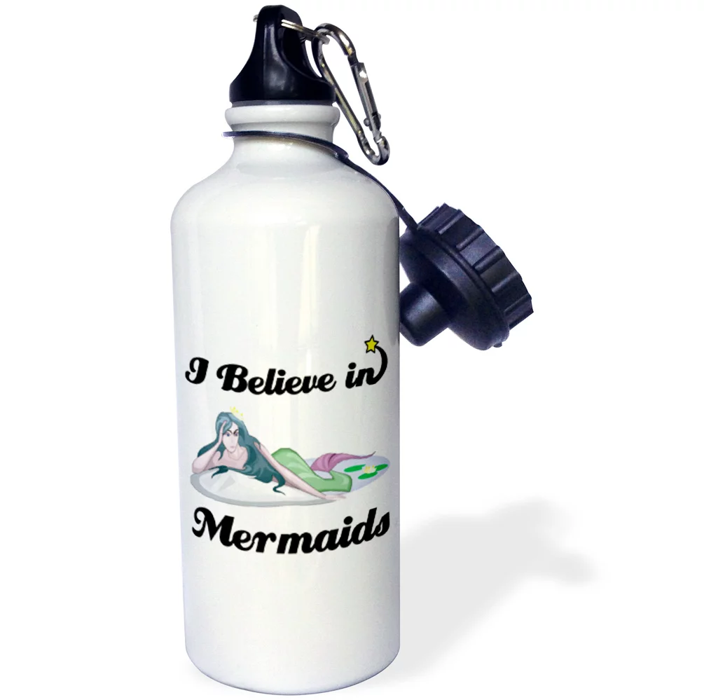 3dRose I Believe In Mermaids, Sports Water Bottle, 21oz