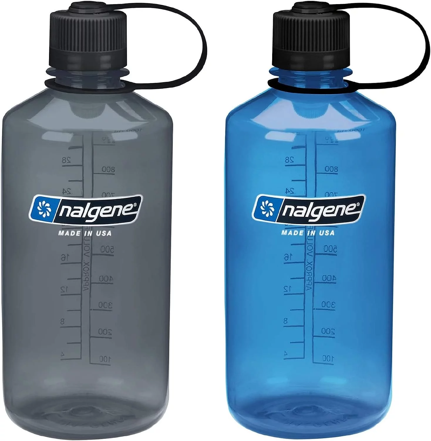 Sustain Tritan Narrow Mouth BPA-Free Water Bottle, 32 oz - 2 Pack (Gray/Slate Blue)