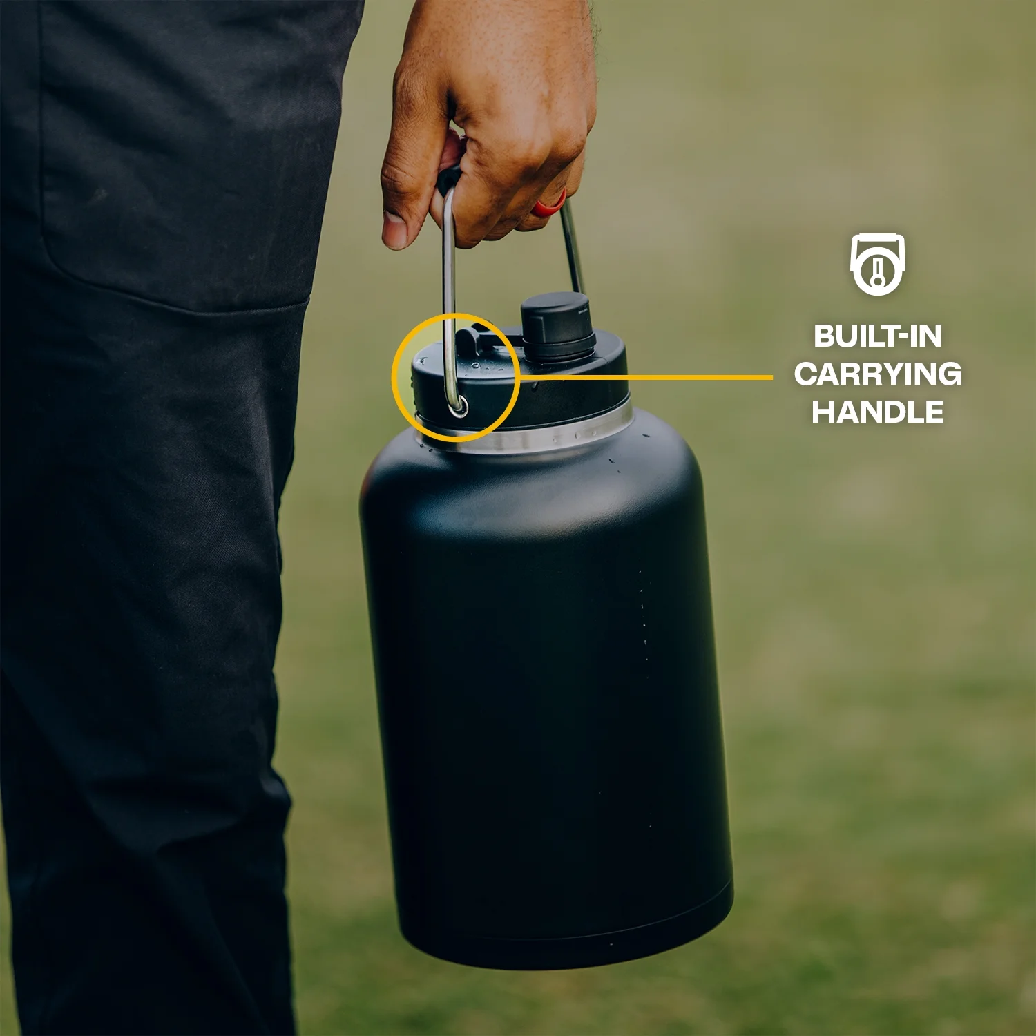 RTIC Half Gallon Jug, Durable Stainless Steel Insulated Jug with Built-In Handle, Black