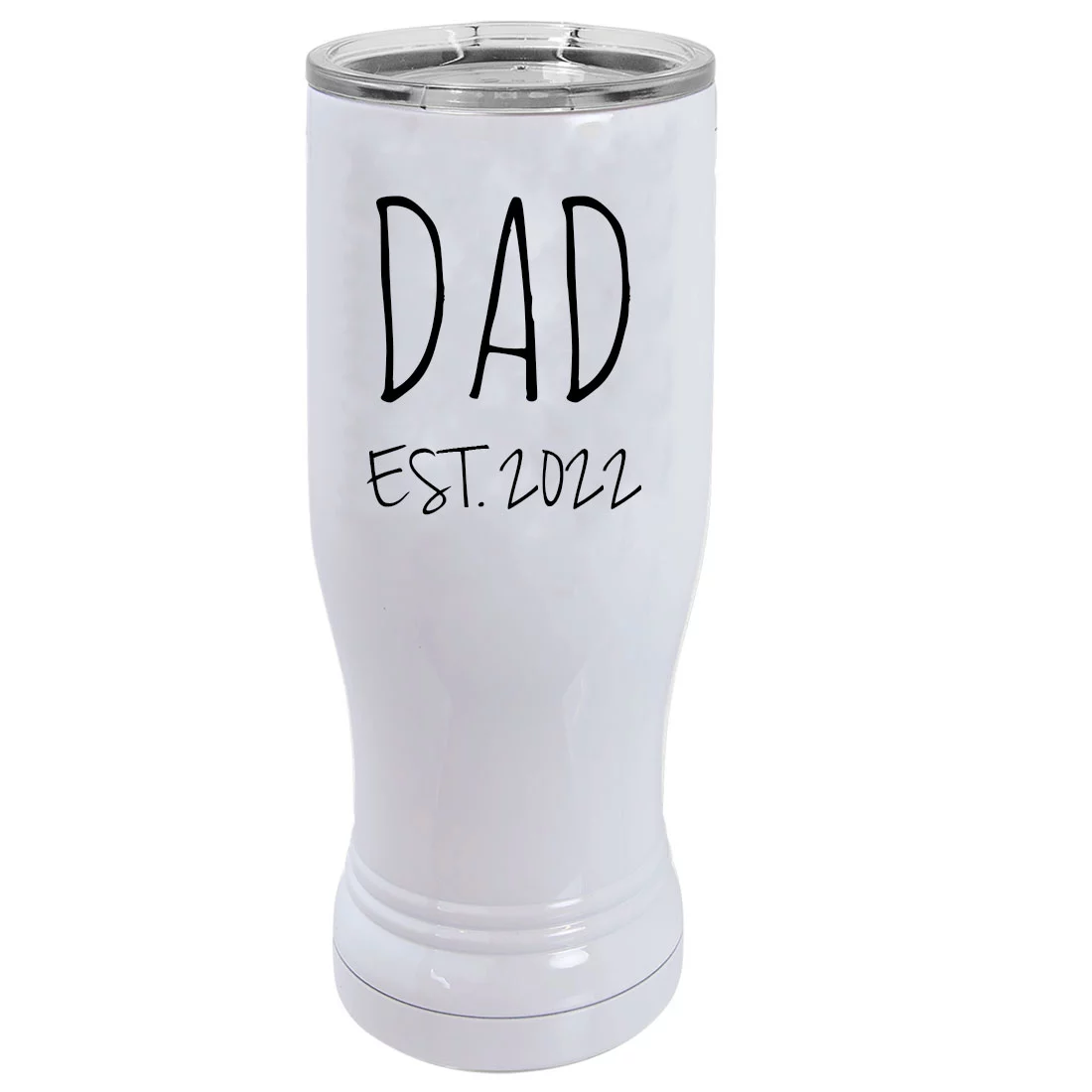 Dad Est. 2022 Established 14 oz White Stainless Steel Double-Walled Insulated Pilsner Beer Coffee Mug with Clear Lid