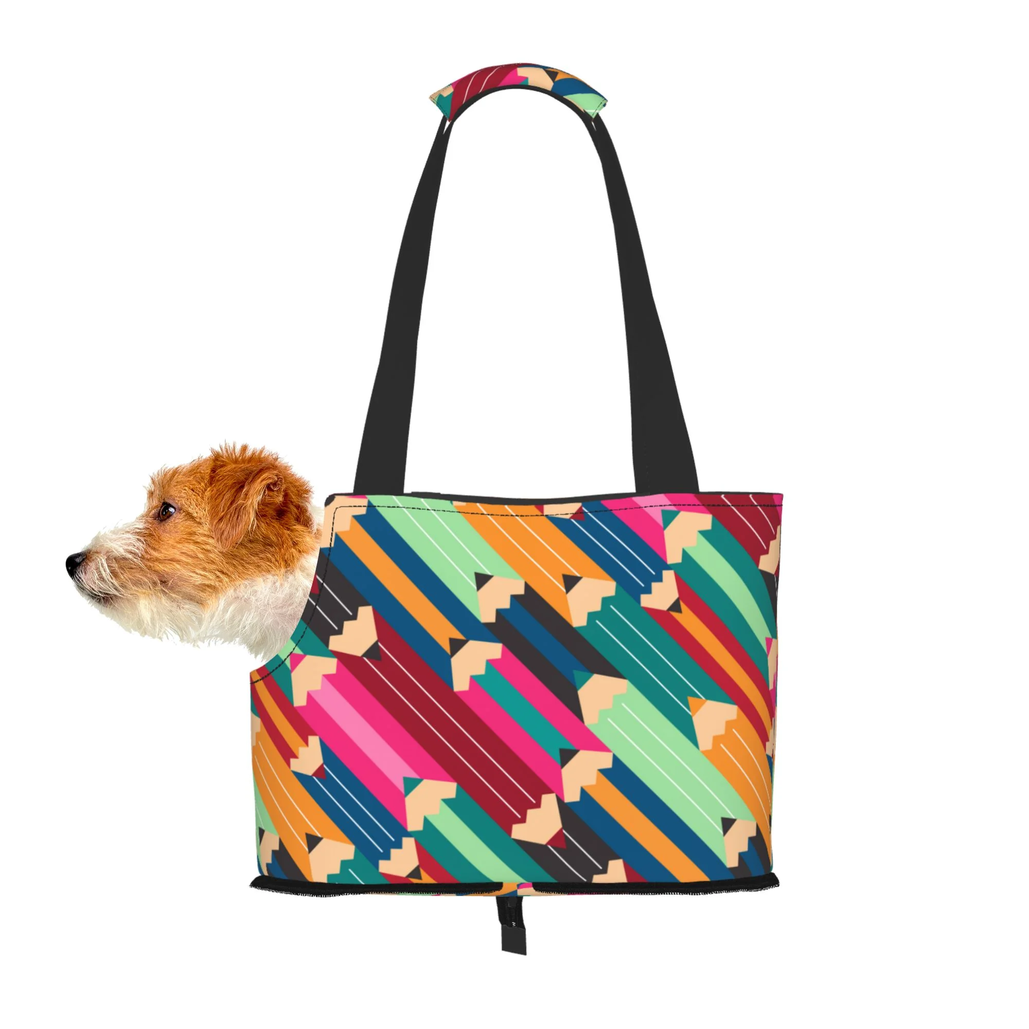 TEQUAN Foldable Dog Purse Carrier, Collapsible Abstract Colorful Pencils Prints Pet Travel Tote Bag for Small Cat Puppy, Waterproof Dog Soft-Sided Carriers