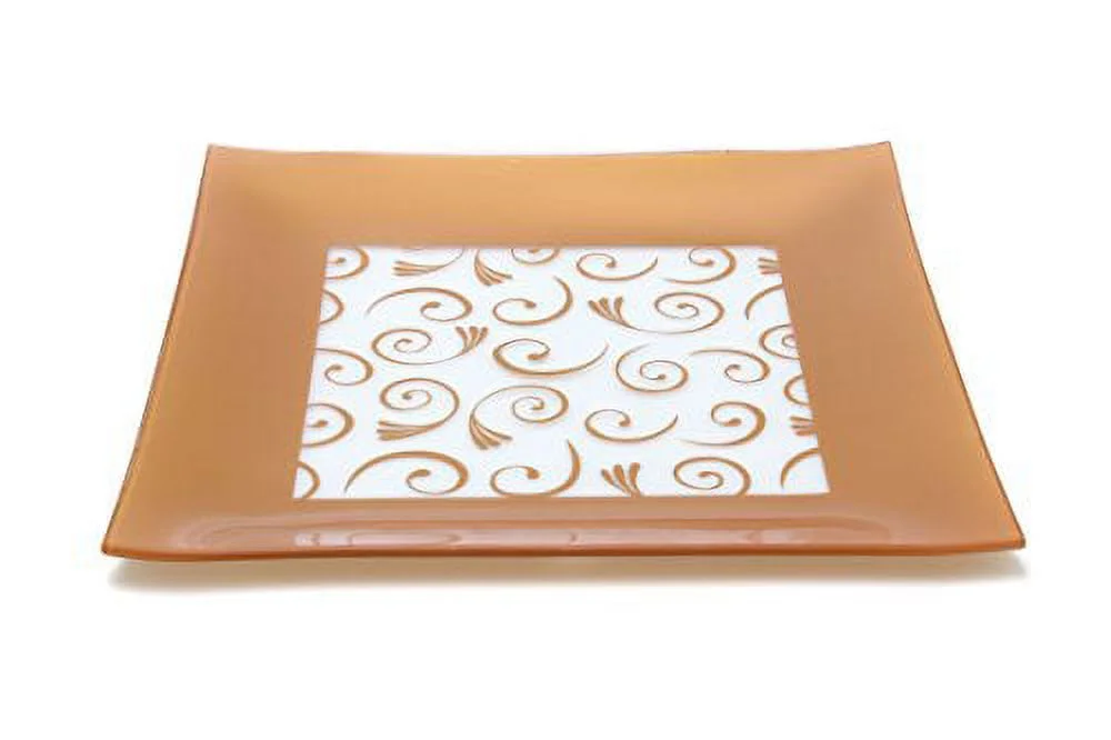 GAC Large 13 Inch Tempered Glass Tray Square Glass Platter Break and Chip Resistant - Oven/Microwave Safe - Dishwasher Safe - Decorative Paisley Pattern Plate, Glass Serving Tray