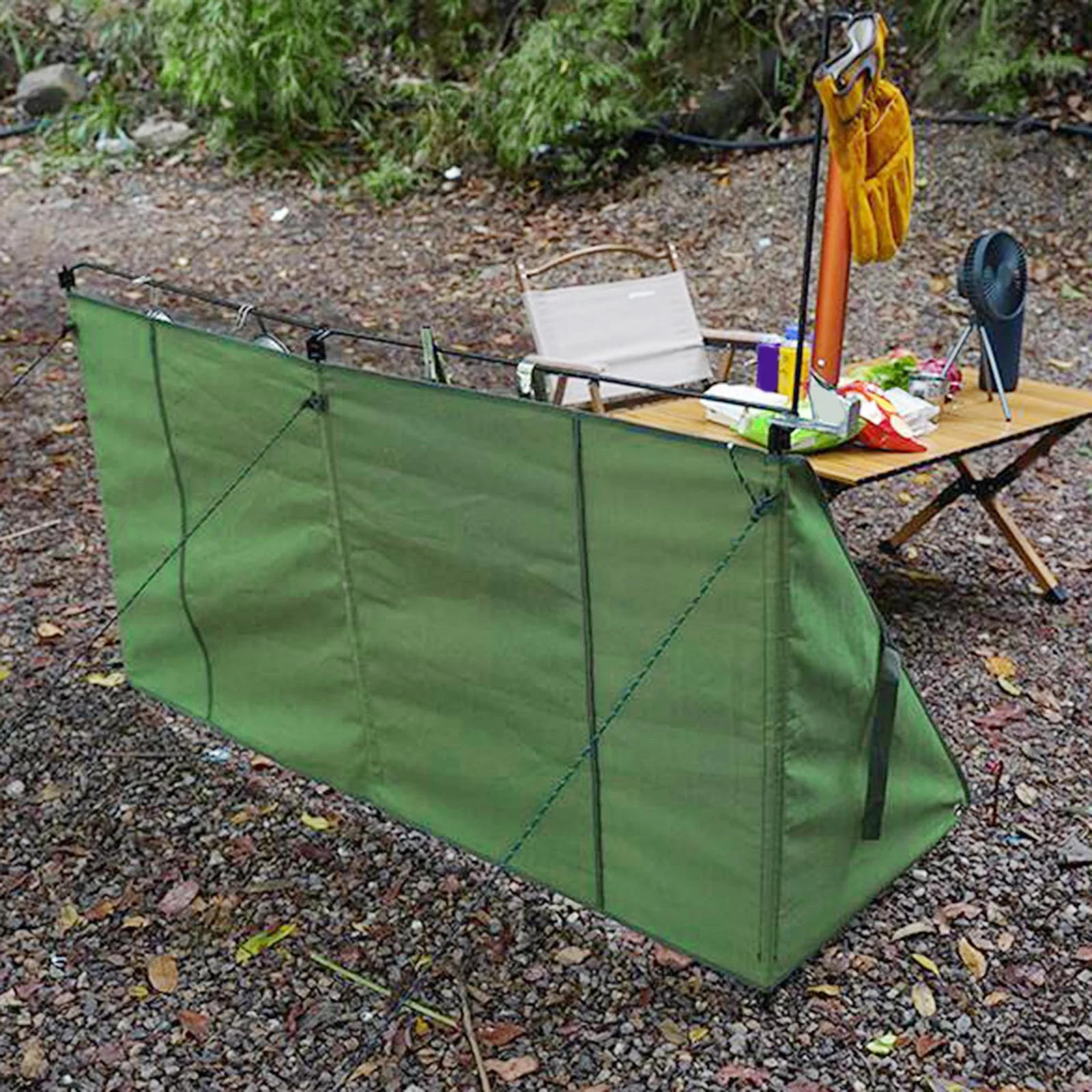 Camping Campfire Windshield, Folding Green Windproof Cloth Windscreen Equipment Hiking Barbecue Picnic Grills