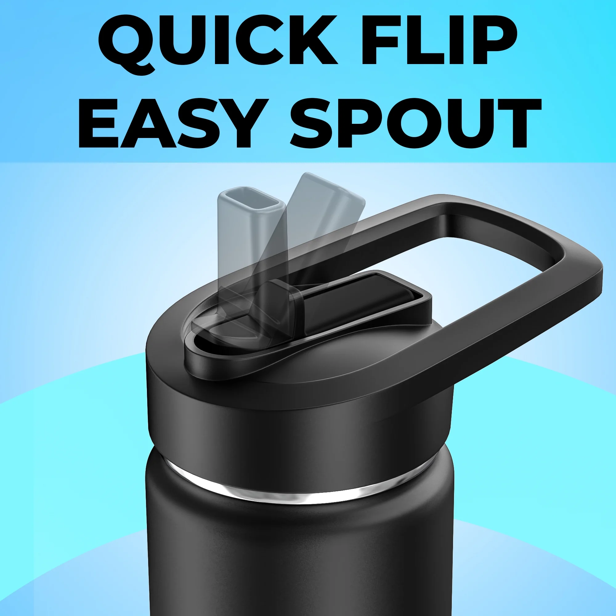 Insulated Water and Beverage Bottle with Straw and Flip Top Lid, Fits Cup Holder, Double Walled Stainless Steel Vacuum Sealed, Leak and Sweat Proof Stainless Steel 24oz