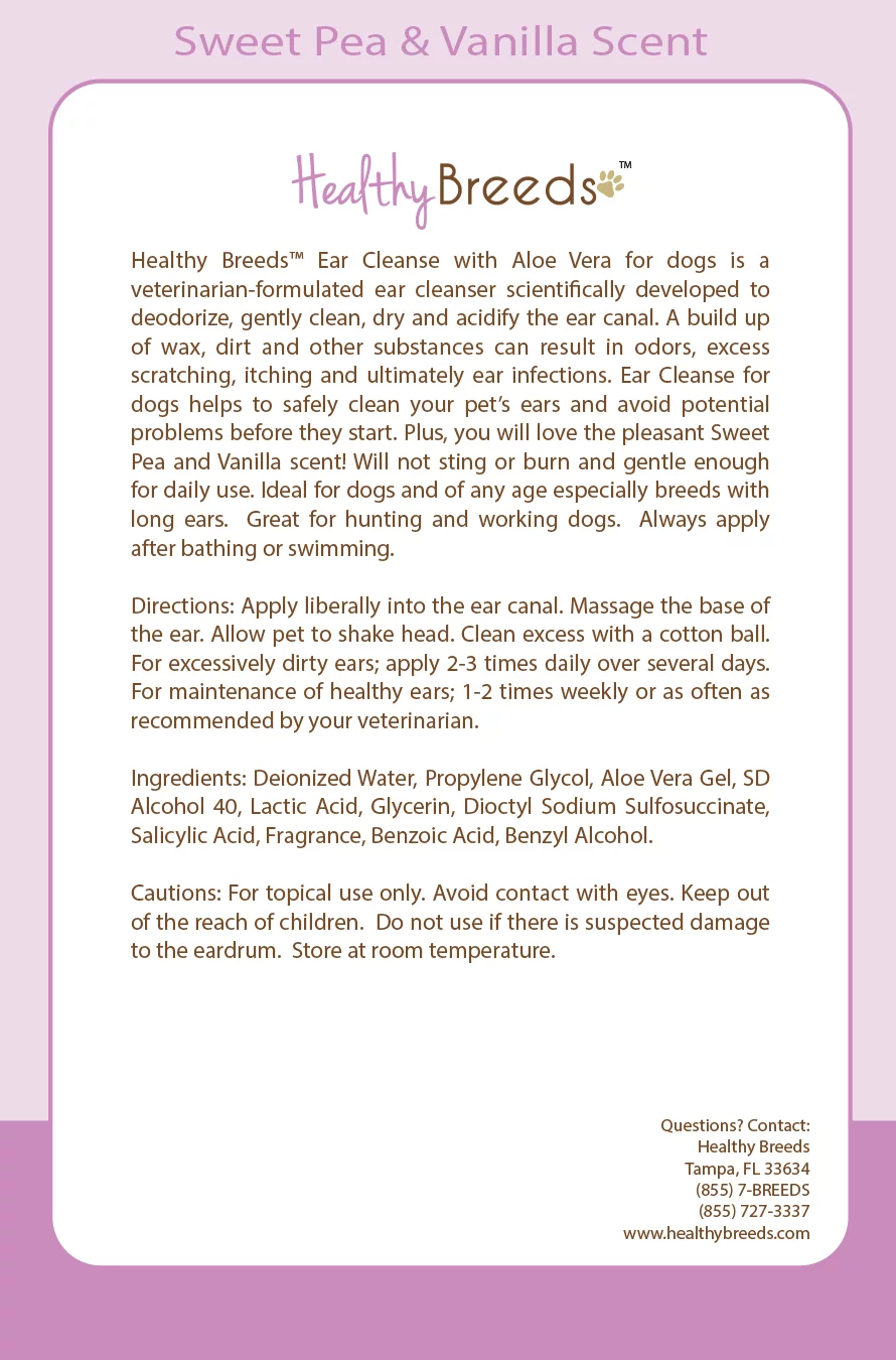 Healthy Breeds Dog Ear Cleanse with Aloe Vera for Chinese Shar Pei, Sweat Pea and Vanilla 8 oz