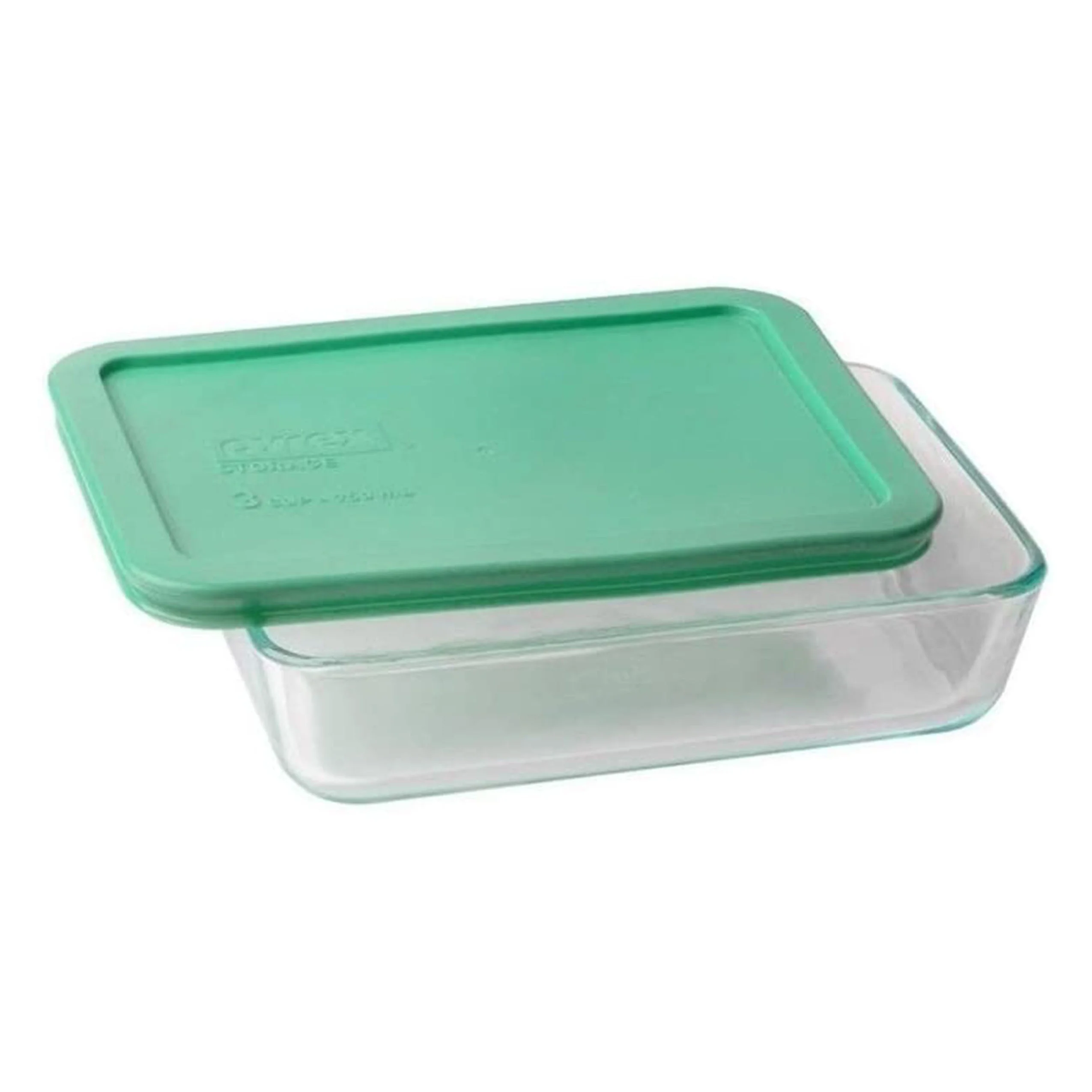 Pyrex (1) 7210 3-Cup Clear Glass Storage Dish and (1) 7210-PC Light Green Plastic Lid Cover