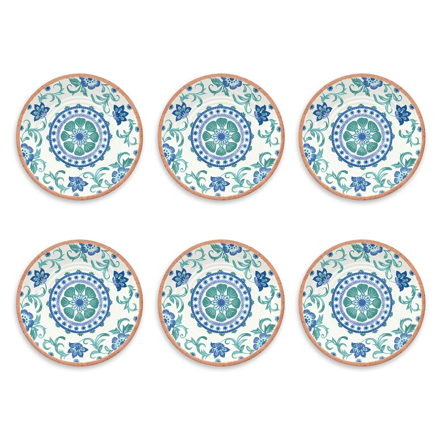 Abode Homewares by TarHong Rio Turquoise Floral Salad Plate, 8.5x 0.8