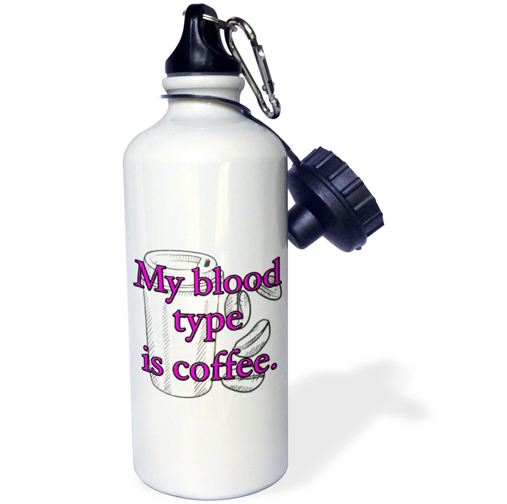3dRose My blood type is coffee. Pink., Sports Water Bottle, 21oz
