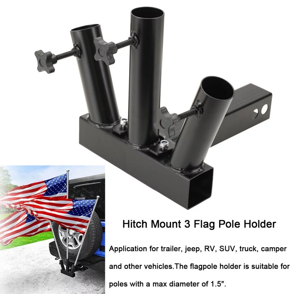 NICCOO Foldable Hitch Mount 3 Flag Pole Holder Compatible with Jeep, SUV, RV, Pickup Truck with Standard Hitch Receivers Bracket, Black, Steel