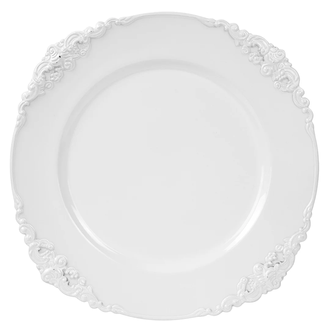 Koyal Vintage Charger Plates BULK, Set of 24 - White for Weddings Birthdays Quinceaneras Party Thanksgiving Christmas