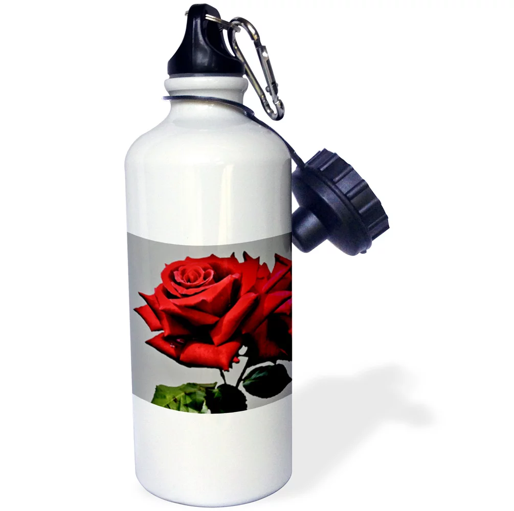 3dRose Red Rose - Straw Water Bottle, 21-ounce