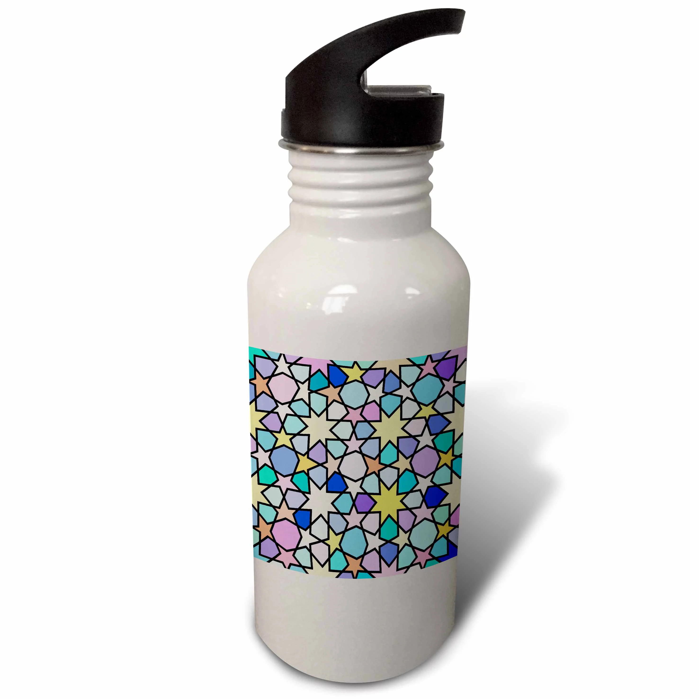 Rainbow Multicolored Star Pattern with Stained Glass Effect - Bright Colorful Bold and Vibrant 21 oz Sports Water Bottle wb-56726-1