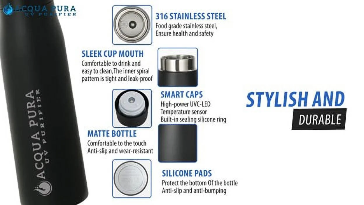 ACQUA PURA UV PURIFIER SELF-CLEANING STAINLESS STEEL INSULATED WATER BOTTLE