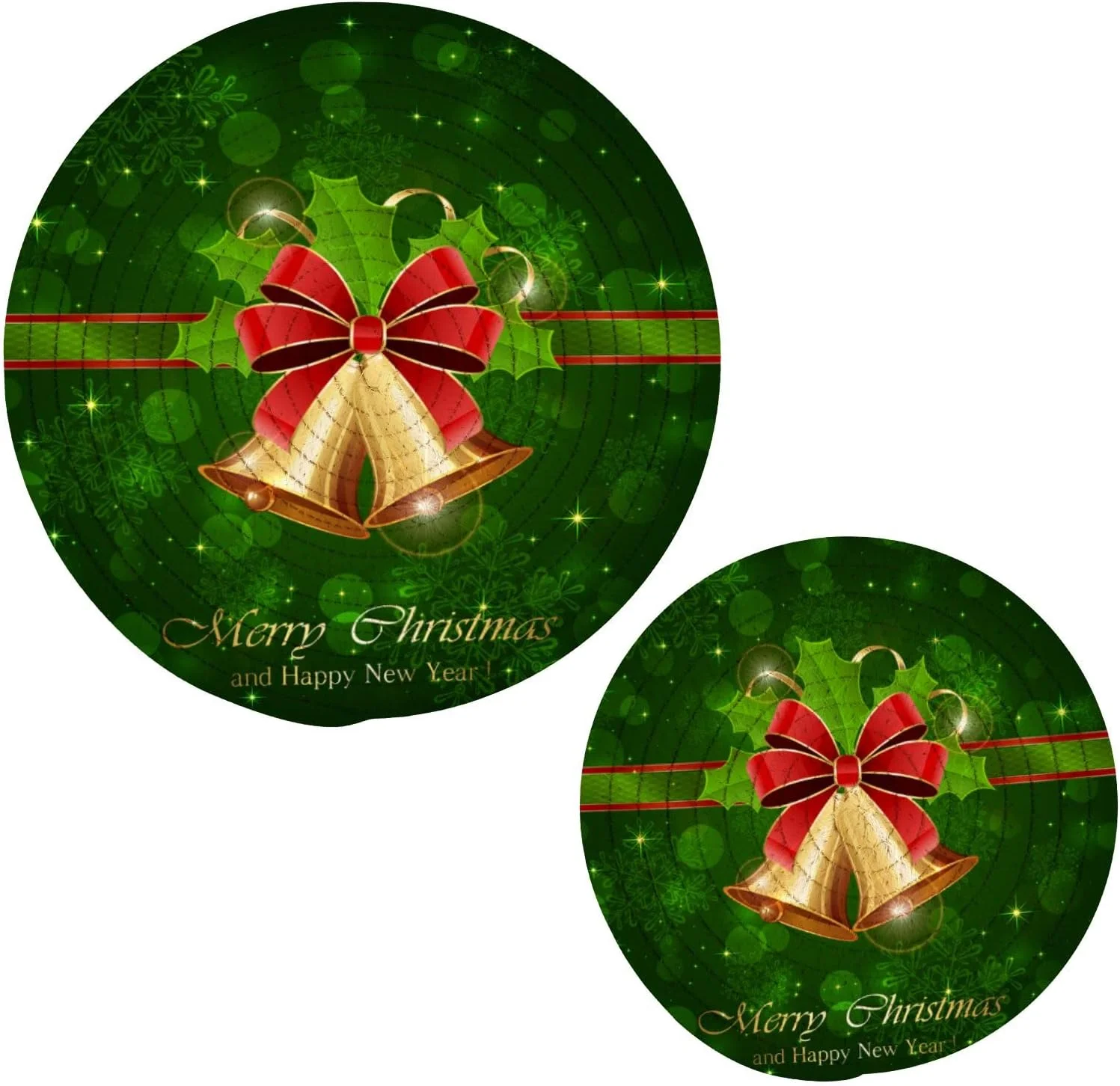 GZHJMY Christmas Bells Heat Resistant Trivets Potholders 2PCS, Round Cotton Weave Handmade Pot Holder, Non-Slip Hot Mats Kitchen Dining Plate Mat for Kitchen Pans Bowl Teapot