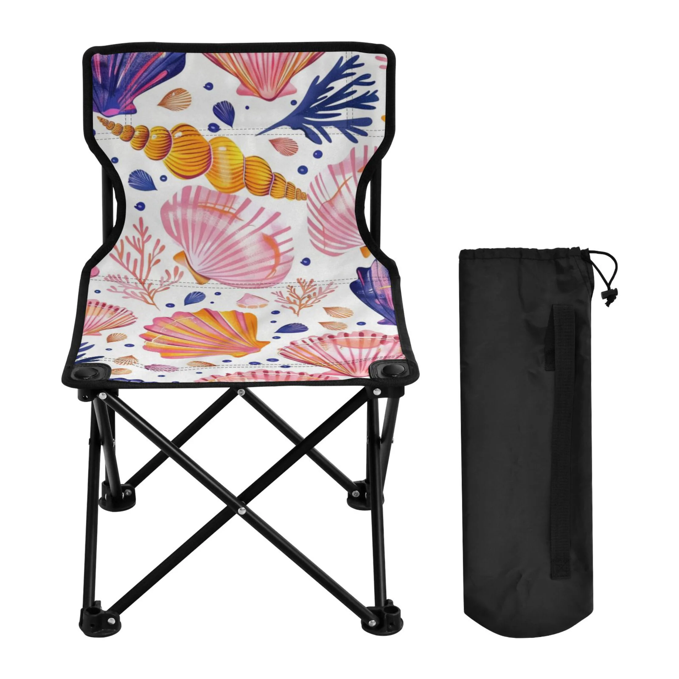 Conch and Sea Shells Leaves Portable Camping Chair Outdoor Folding Beach Chair Fishing Chair Lawn Chair with Carry Bag Support to 220LBS