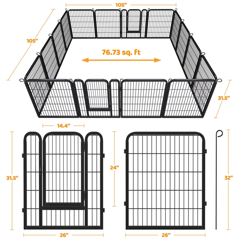 Yaheetech 31.5'' H 16 Panels Dog Playpen, Black