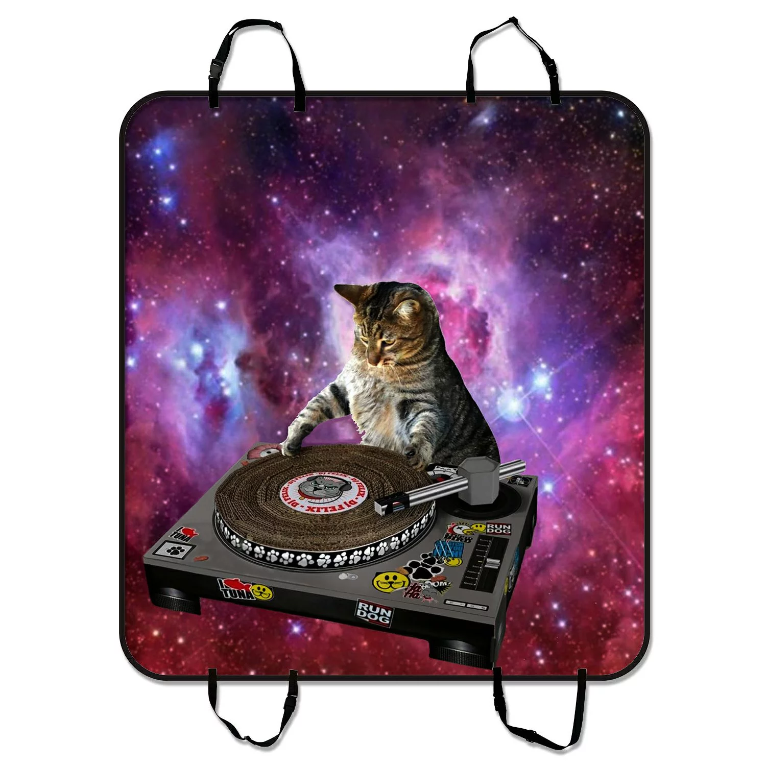 GCKG Cool Galaxy DJ Cat Funny Animal Pet Design Pet Car Seat Cover Dog Car Seat Mat Hammock Cargo Mat Trunk Mat For Cars Trucks and SUV 54x60 inches