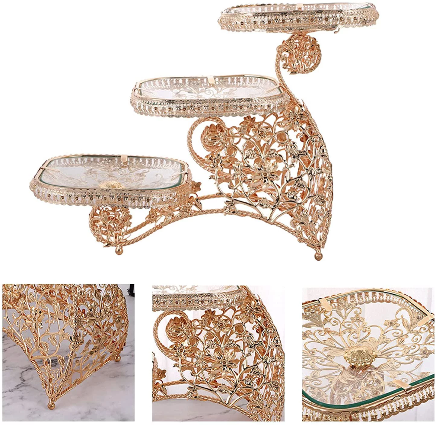 Oukaning 3 Layers Creative Design Fruit Plate Multi-Layer Cake Stand Gold Cupcake Holder Stand Fruit Candy Bowl Party Wedding