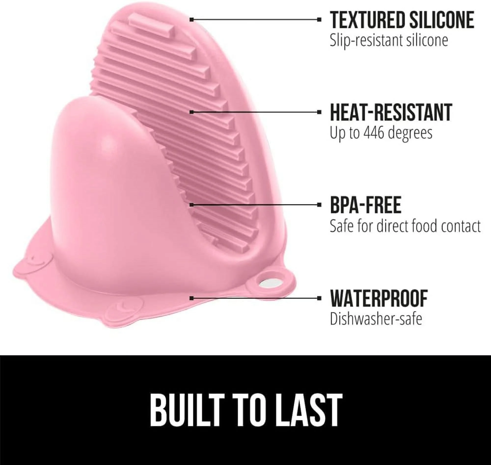 Gorilla Grip Heat and Slip Resistant Silicone Mini Potholders Mitts, Oven Mitt Gloves, BPA-Free, Textured Design, Better Grip, Hot Plate Holder, Kitchen Finger Grips, Cooking, Waterproof 4 Set, Pink